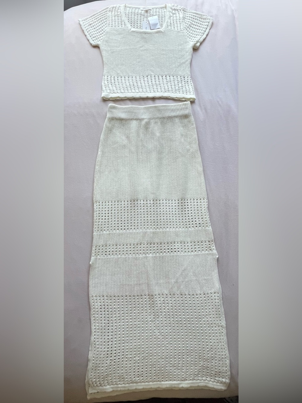 NWT No Comment Ivory Knit Top and long Skirt set
